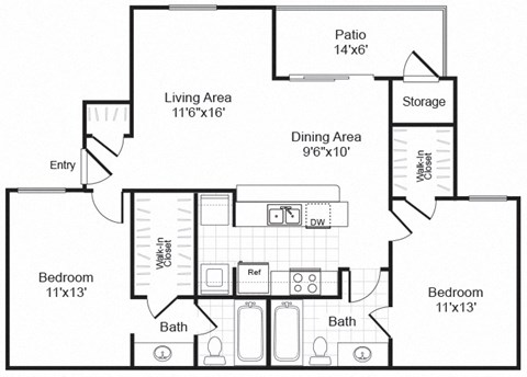 Valley Trails Apartments in Irving, Texas B2 Floor Plan